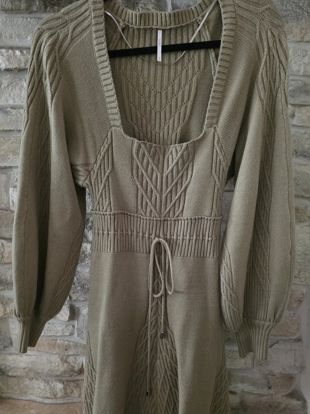 Free People Olive-Taupe Cable Knit Midi Dress